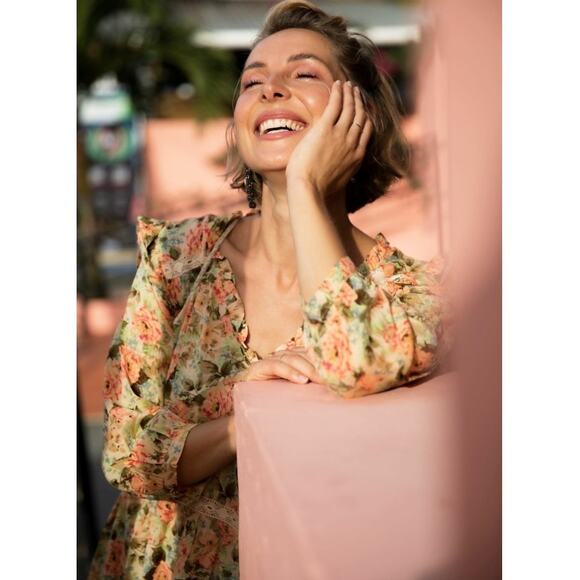 NWT Zara Floral Print V-Neck Ruffle Sleeve Babydoll Mini Dress Size Medium - Picture 5 of 11